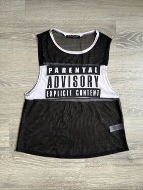 Parental Advisory Mesh Graphic Tank Top, Size S